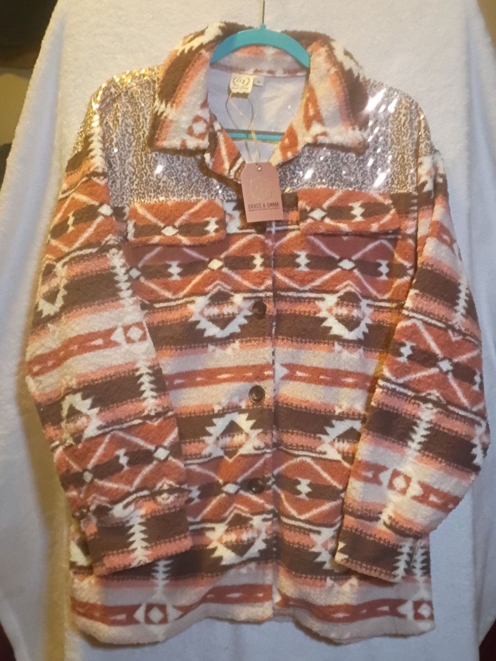 Grace & Emma Sherpa Jacket with Sequins on Shoulders